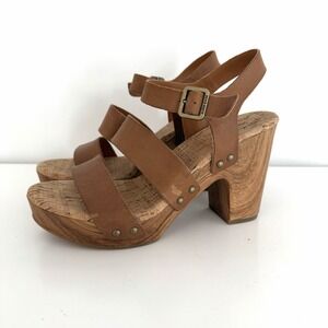 Kork-Ease Women's Sz 8 Della Brown Leather Slingback Platform Sandal Cork